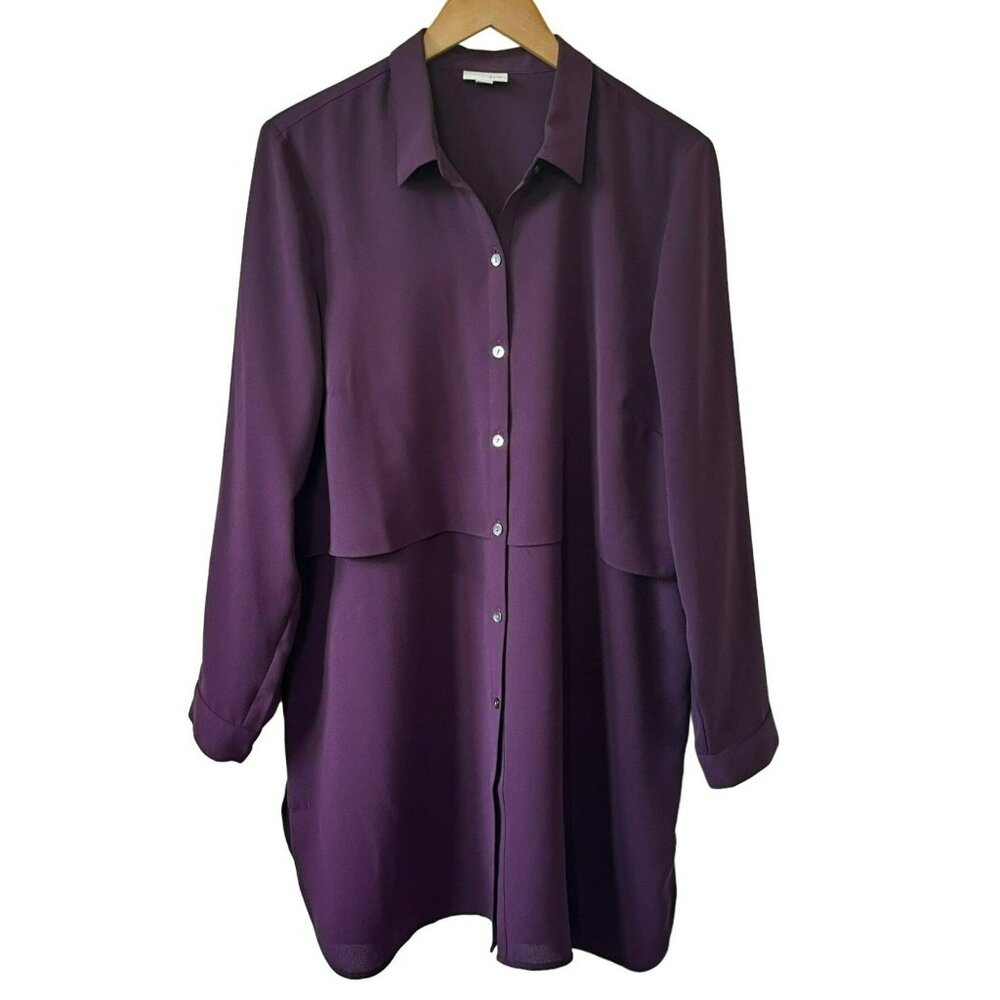 J Jill Women Dress Purple Long Sleeve Short Shirt Dress Collar Layered Buttons L